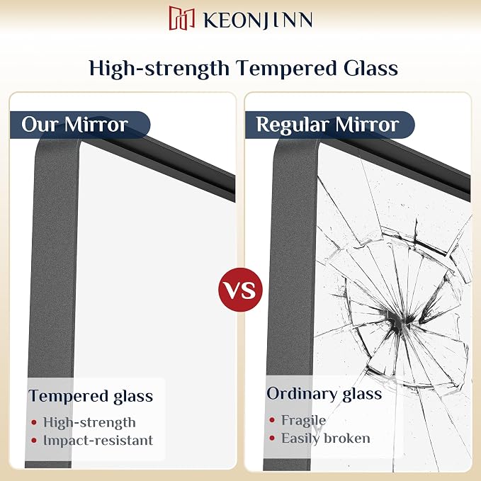 Keonjinn Black Vanity Mirror, 22 x 30 Inch Rounded Rectangle Matte Black - Image 4