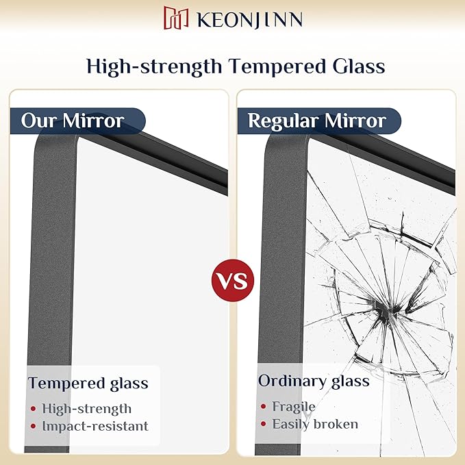 Keonjinn Black Bathroom Mirror for Over Sink, 42 x 20 Inch Rounded Rectangle - Image 4