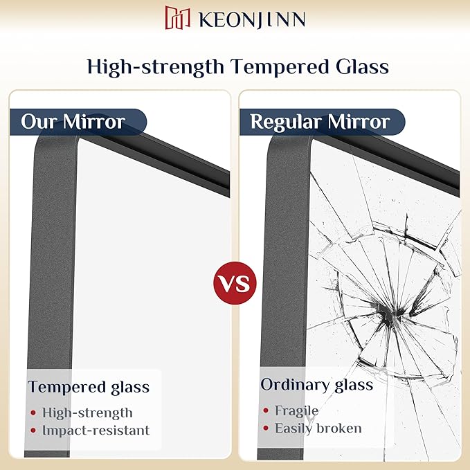 Keonjinn Black Bathroom Mirror, 55” x 30” Rounded Rectangle Sandblasted Finish - Image 4