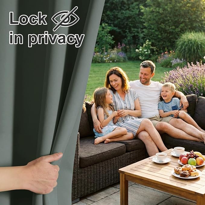 RYB HOME Extra Wide Outdoor Curtains for Patio Waterproof Heavy Duty Thermal Insulated in Summer Full Coverage Privacy for Porch, Gazebo & Pergola, W100 x L84, Dark Green, 1 Panel