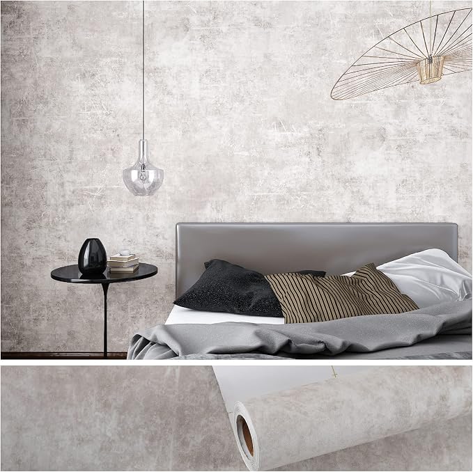 VEELIKE Neutral Concrete Wallpaper Peel and Stick Boho Concrete Contact Paper by VEELIKE