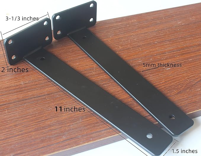 4 Pack - 11 inch Black Hidden L Shelf Bracket Iron Floating Shelf Brackets - Image 2
