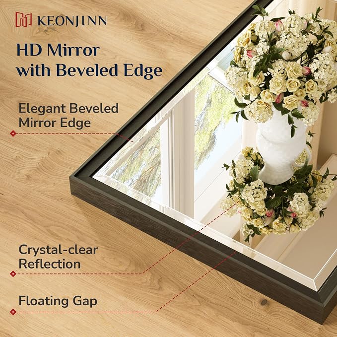 Keonjinn Black Framed Mirror 40" x 30", Decorative Aluminum Alloy Frame - Image 4