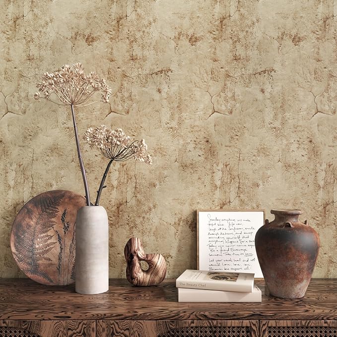 VEELIKE Aged Tan Concrete Wallpaper Peel and Stick Textured Distressed Concrete by VEELIKE