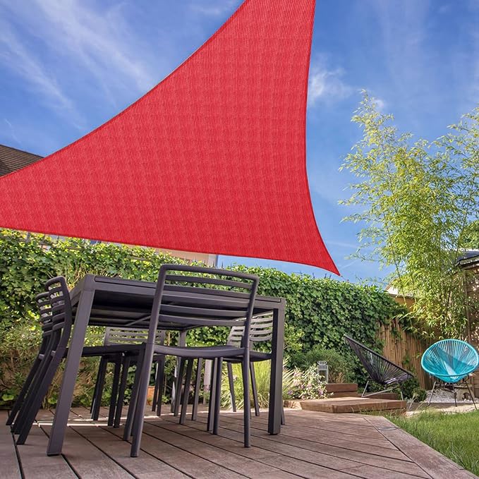 E&K Sunrise 20' x 20' x 20' Sun Shade Sail Triangle Canopy Shade Cover UV Block for Patio Backyard Garden Outdoor (Red)
