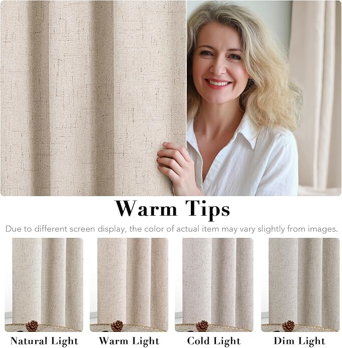 H.VERSAILTEX Linen Blackout Curtains Durable Thick Textured Linen Look 100% Blackout Patio Door Curtain Anti Rust Grommet Extra Wide Sliding Door Curtain Panel, Natural，W100 x L108 inch