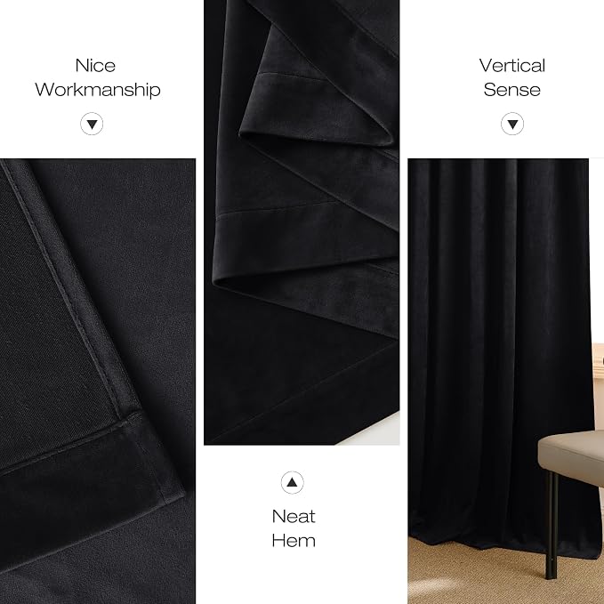 NICETOWN Black Velvet Blackout Curtains, Solid Heavy Matt Rod Pocket - Image 8
