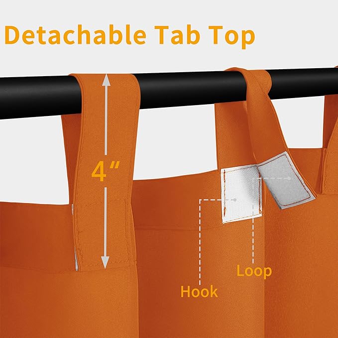 Easy-Going Outdoor Patio Curtains Detachable Tab Top Windproof Weatherproof Curtain for Cabana, Porch, Pergola and Gazebo, Tab Bottom Drape, 2 Panels, 54W x 108L inch, Orange