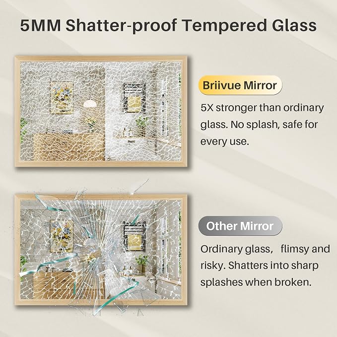 36x36 Inch Bathroom Mirror for Wall, Anti-Rust Oak Wood Grain Metal Framed - Image 7