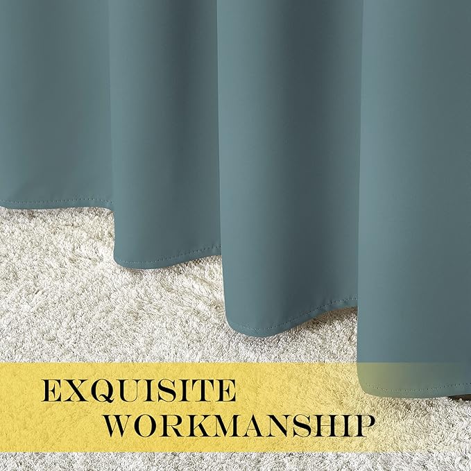NICETOWN Greyish Blue Blackout Curtains W100 x L84 for Sliding Door, Grommet Thermal Insulated Light Blocking Window Treatments for Bedroom/Living Room, 1 Panel