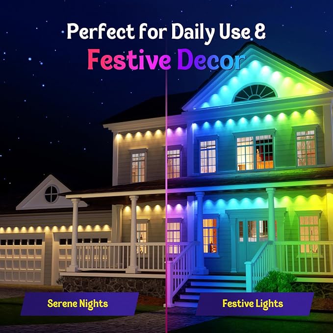 Fitop Permanent Outdoor Lights, 150FT RGB Waterproof LED Lights for House, Smart Outdoor Strip Light with Extendable Design, App/Remote Control, 16 Million Colors, IP67 Rated