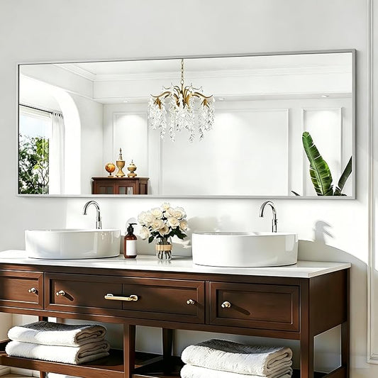 KOCUUY Large Silver Mirror, HD Tempered Glass, Anti-Rust Frame, Modern Design by KOCUUY