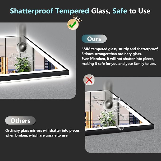 77x36 Black Framed LED Bathroom Mirror - Image 8
