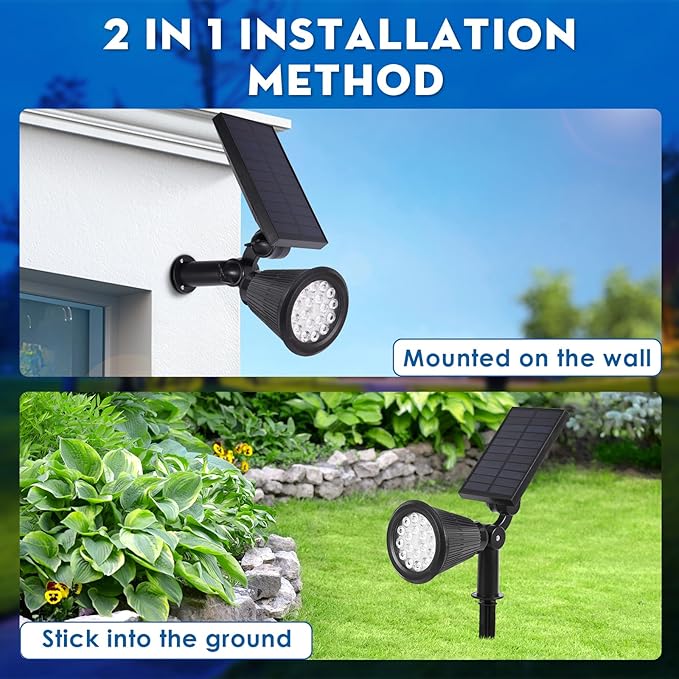 Solar Spot Lights Outdoor, 2-in-1 Wall Mount & Ground Stake 18 LEDs with 2 Lighting Modes, 7 Colors Changing, IP65 Waterproof Solar Landscape Lights for Garden, Pathway, Yard, Patio (1 Pack)