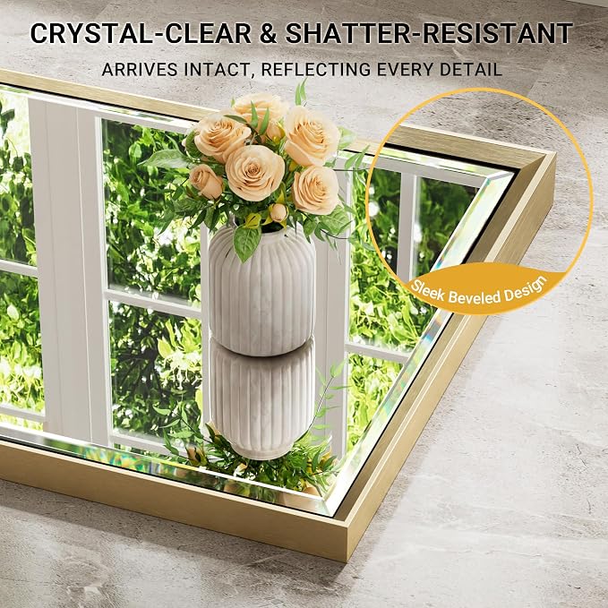 40 x 30 Gold Bathroom Mirror, Brushed Gold Beveled Bathroom Mirror, - Image 3