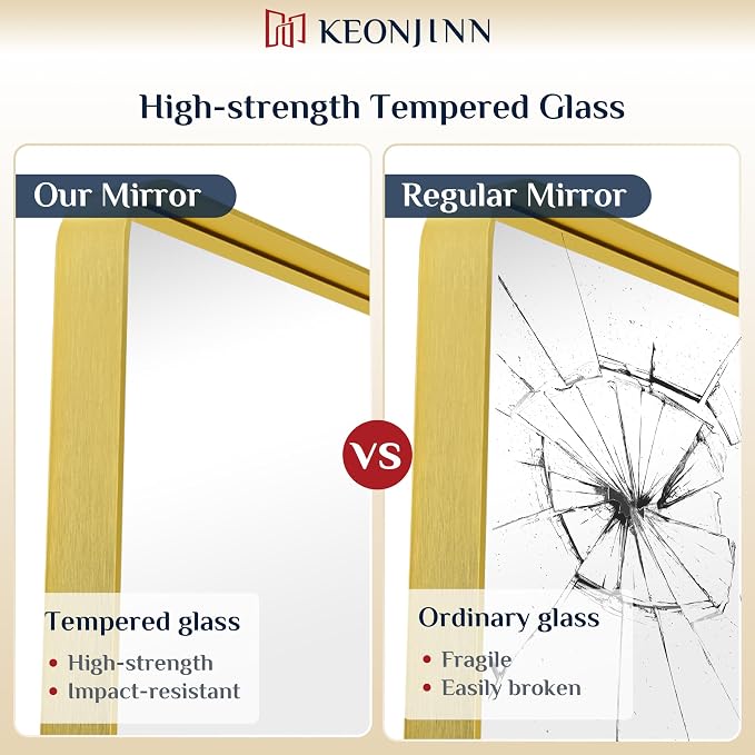 Keonjinn Gold Mirrors for Bathroom Sink, 30 x 36 Inch Rounded Rectangle Brushed - Image 6