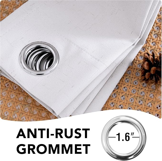 H.VERSAILTEX Linen Blackout Curtains 63 Inches Long 100% Blackout Thermal Insulated Textured Linen Look Curtain Draperies Anti-Rust Grommet, Energy Saving with White Liner, 2 Panels, Bright White