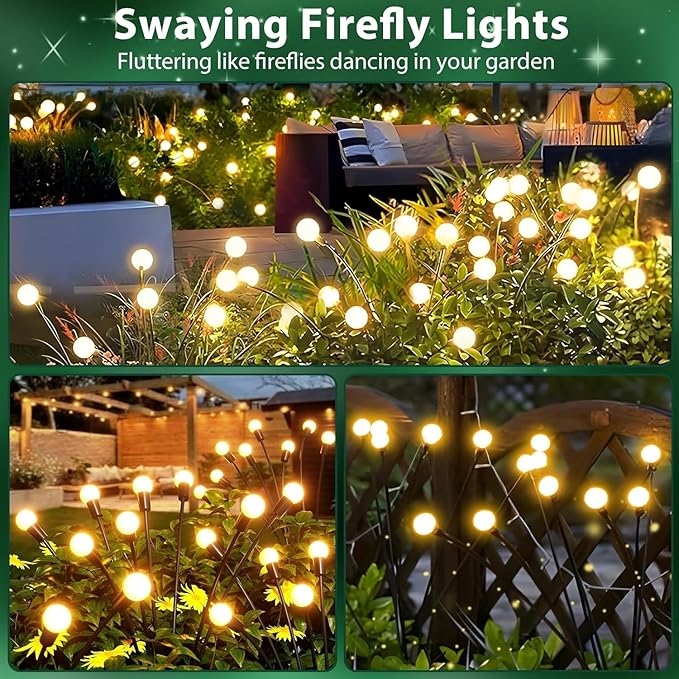 12-Pack Garden Solar Lights, 96 LED Solar Lights Outdoor for Garden Decor, Waterproof Firefly Light Outdoor (Sway by Wind), Swaying Light for Outside Yard Pathway Landscape Decorations (Warm White)