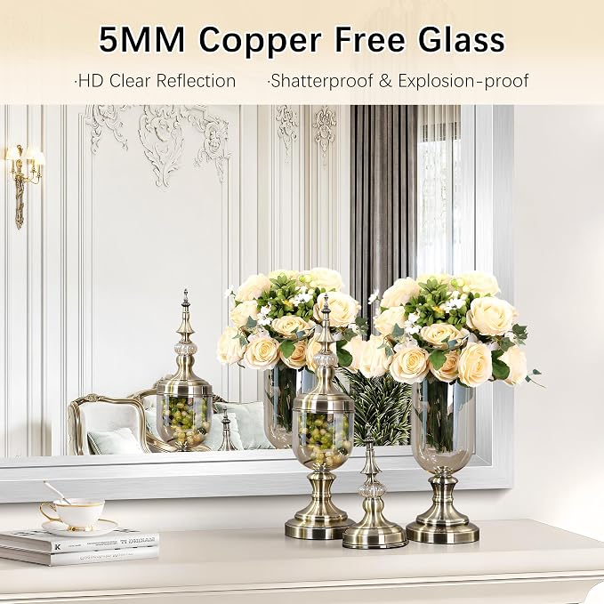 30 x 30 Silver Bathroom Mirror, Brushed Silver Square Mirror - Image 8