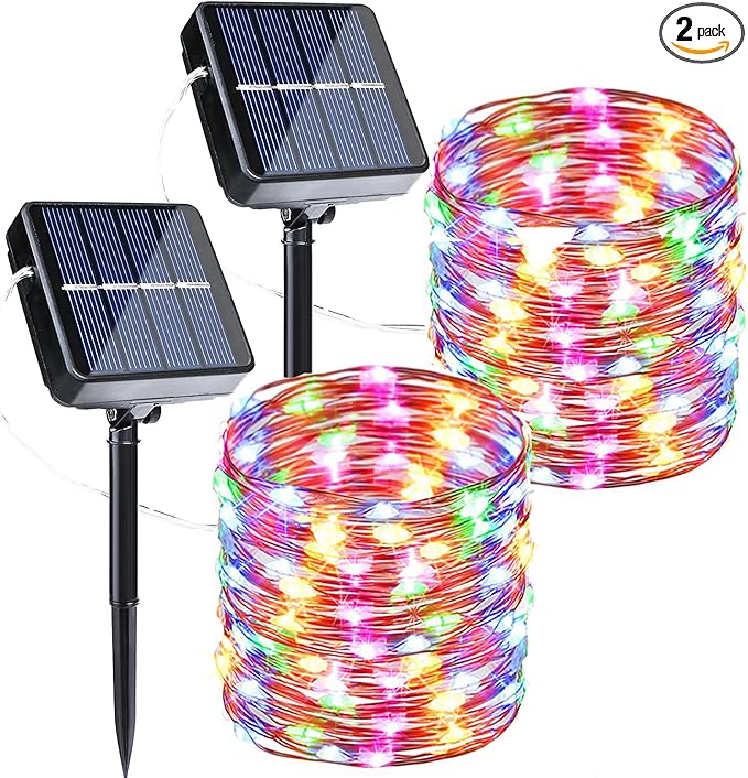 Joomer Solar Fairy Lights, 2-Pack Total 80FT 240LED Solar String Lights Outdoor Waterproof 8 Lighting Modes for Fence Party Garden Patio Yard Home Holiday Tree Outdoor Decoration (Multicolor)