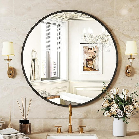 Sweetcrispy 20-inch Black Round Wall Mirror, Circle Bathroom Mirrors by Sweetcrispy