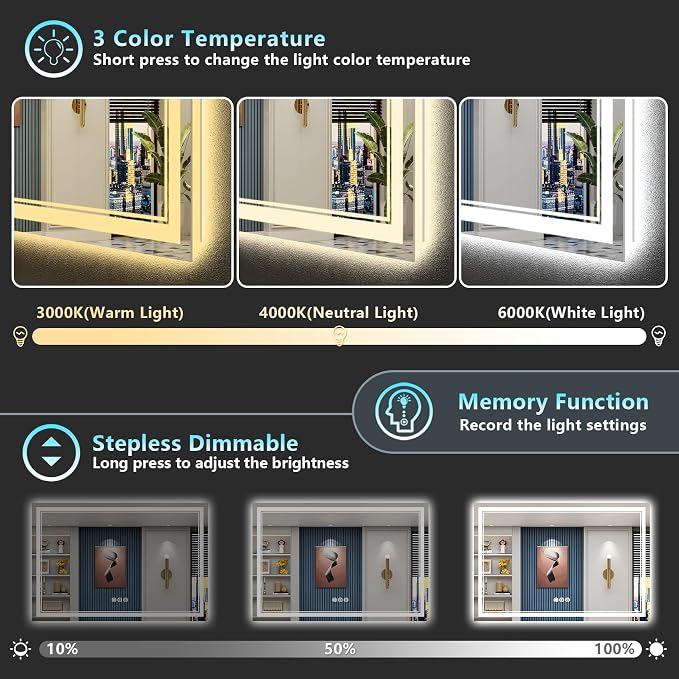 60x30 LED Bathroom Mirror with Lights, Backlit and Front Lit Anti-Fog Lighted - Image 4