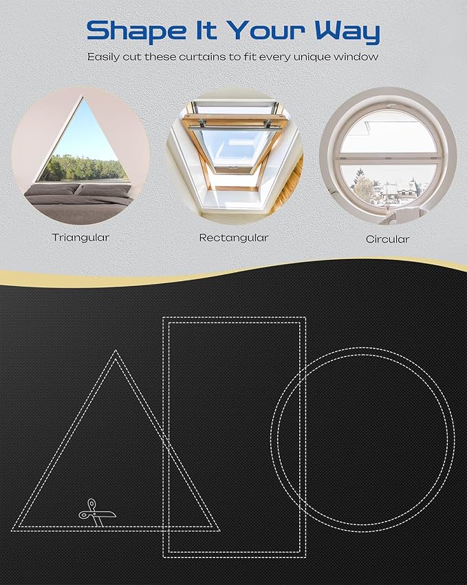 59" W x 54" L 100% Blackout Curtains, Total Darkness No-Drill Black Out Window - Image 3