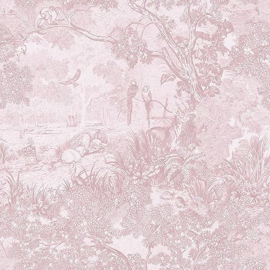 Heroad Peel and Stick Wallpaper Pink and White Vintage Forest Animals Floral by HeroadBrand