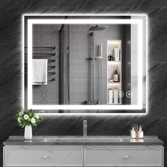 Koonmi 40"x32" LED Mirror for Bathroom, 90CRI Anti-Fog Vanity Mirror by KOONMI