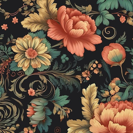 BOKEBEVE Vibrant Floral Peel and Stick Wallpaper Vintage, Boho Colorful Contact by BOKEBEVE