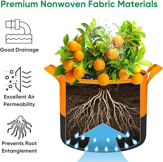 10 Gallon Grow Bags: 6 Pack 350G Heavy Duty Thickened Colorful Potato Grow Bags with Handles - Felt Nonwoven Garden Fabric Bags Gardening Pots for Vegetable Fruit Flowers Herbs Tomato Growing