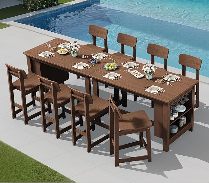 SERWALL Outdoor Bar Stools Set of 2, All Weather HDPE 25" Counter Height Bar Stools with Back, Outdoor Armless Barstools for Patio, Garden, Backyard, Balcony, Poolside, Brown