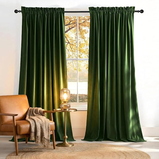 NICETOWN Olive Green Velvet Blackout Curtains 80 inch Long by NICETOWN