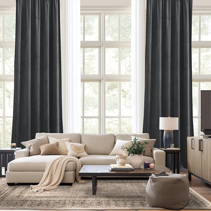NICETOWN Grey Luxury Velvet Curtain Panels 96 inches Long 2 Panels, Home - Image 7