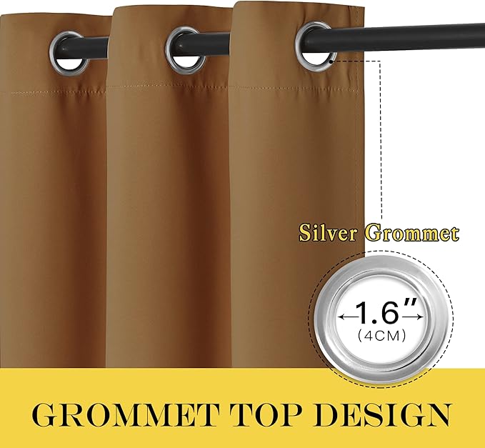 NICETOWN Sliding Door Window Treatment Blackout Patio Door Curtain Panels, Privacy Thermal Drapes for Bedroom Living Room Department with Grommet Top (Gold Brown, W66 x L110)