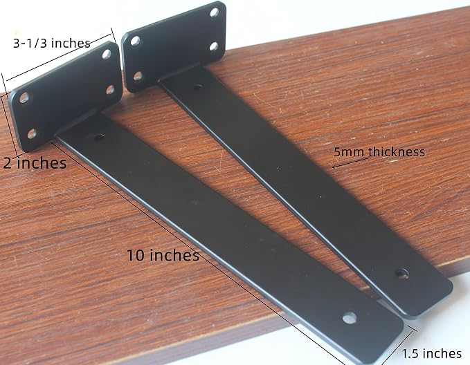 4 Pack - 10 inch Black Hidden L Shelf Bracket Iron Floating Shelf Brackets - Image 2