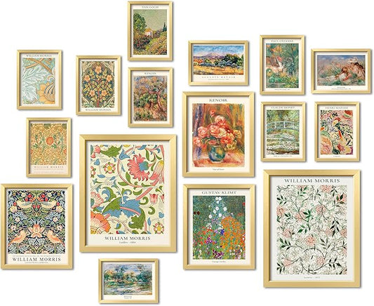 ANERZA 16 PCS Gold Framed Vintage Eclectic Wall Art Decor, William Morris Wall by ANERZA