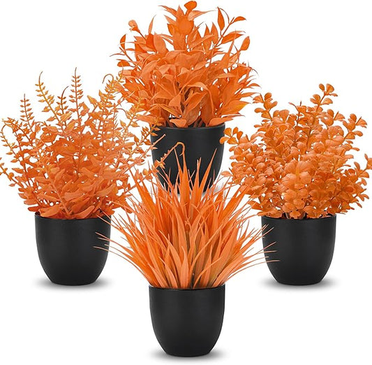 Der Rose Fall Fake Plants 4 Packs Artificial Plants Small Faux Plants Black by DerRose