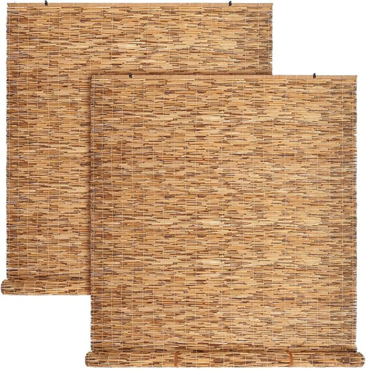 DoubleFill 2 Pcs Bamboo Shades Outdoor Reed Roll Up Blinds 48 W x 72 H Blackout by DoubleFill