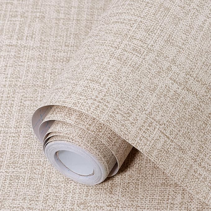 Khaki Grasscloth Peel and Stick Wallpaper 17.3"x160" Faux Linen Textured by Uooar
