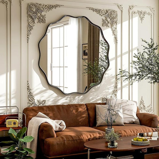 VooBang Black Scalloped Large Circle Mirror, Hanging Leaning by VooBang