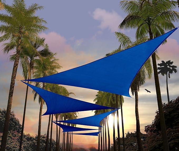 Amgo 10' x 10' x10' Blue Triangle Sun Shade Sail Outdoor Canopy Awning UPF50+ AGTAPRT12, 95% UV Blockage, Water & Air Permeable, Commercial Standard Heavy Duty (We Make Custom Size)