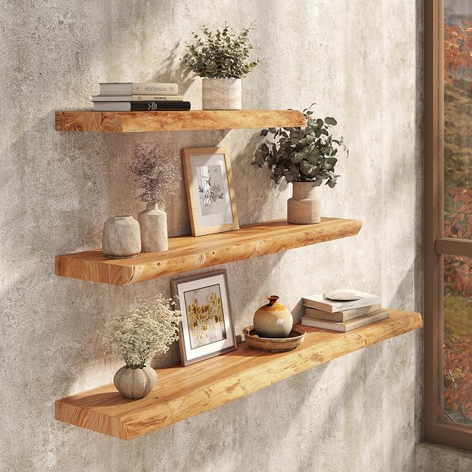 Live Edge Floating Shelf 55 Inch Extra Long | Solid Rustic Elm Wood - Image 2