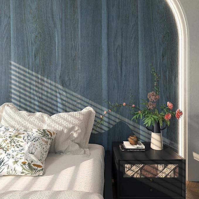BOMENG Blue Wood Grain Wallpaper Peel and Stick Peacock Contact Paper - Image 6