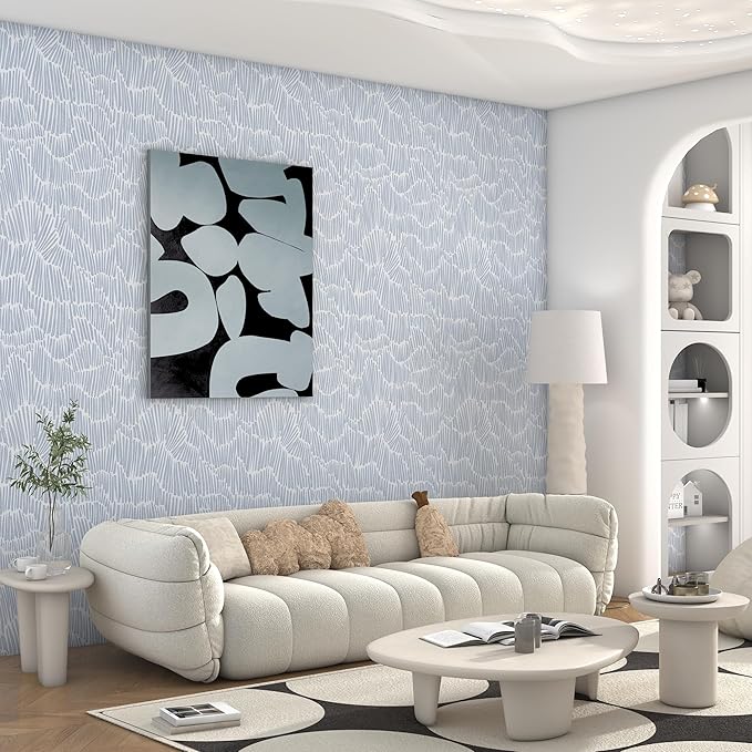Theper Blue Wallpaper 17.3"×118" Modern Striped Peel and Stick Wallpaper Boho - Image 4