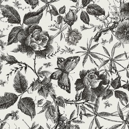JiffDiff Floral Vintage Wallpaper Peel and Stick Wall Stick Black Rose by wallpaper