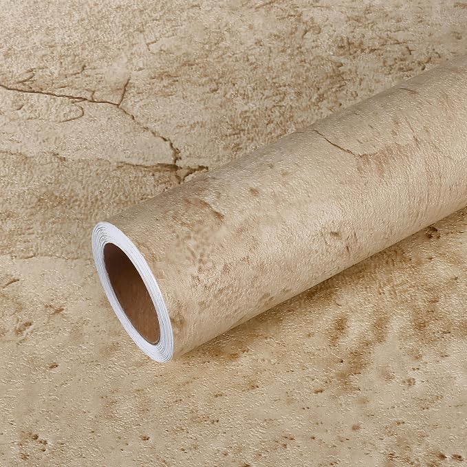 VEELIKE Aged Tan Concrete Wallpaper Peel and Stick Distressed Beige Limewash - Image 7