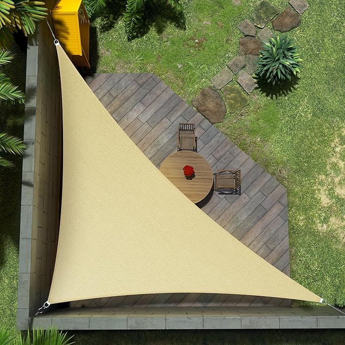 Amgo Custom Size 16' x 23' x 28' Beige Right Triangle Sun Shade Sail Order to Make Canopy Awning UPF50+ AGSLT, 95% UV Blockage, Water & Air Permeable, 200GSM Commercial Standard (We Customize)