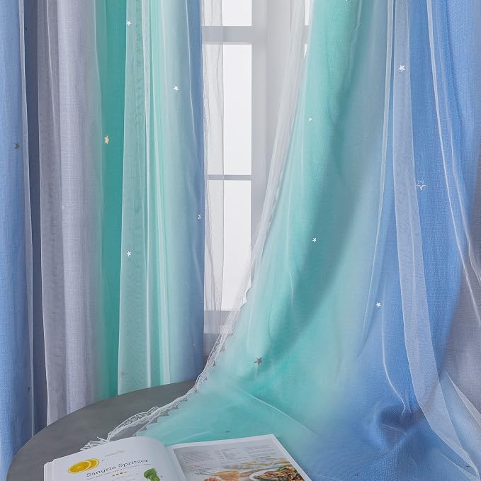 XiDi Curtains for Bedroom Decor, Rainbow BluGrenGrey-34-90 by Addsomecolortolife
