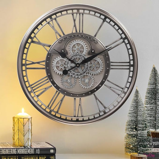 CLXEAST 28 Inch Original Real Moving Gear Wall Clock Roman Numerals, Oversized by CLXEAST
